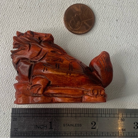 Japanese Netsuke Dragon Turtle Beast Boxwood Carving Hand Carved Red Wood Animal - Picture 14 of 14